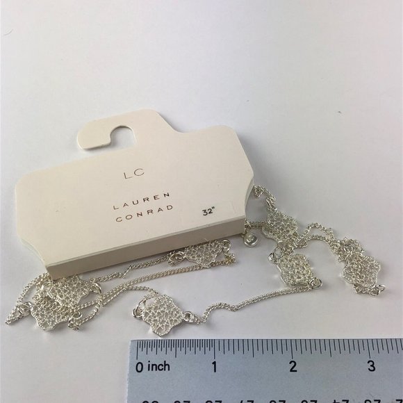 LC Lauren Conrad Necklace Long Silver Tone Decorative Chain - Picture 3 of 3
